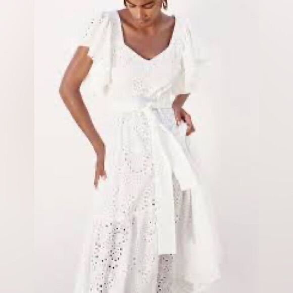 NWT Zara White Eyelet Midi Dress S - Picture 1 of 10